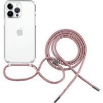 Prozorna torbica z vrvico FIXED Pure Neck za iPhone 14 Pro - roza
