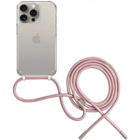 FIXED Pure Neck prozoren ovitek z vrvico za iPhone 15 Pro - roza