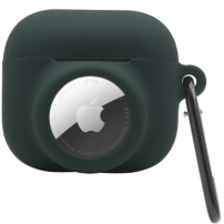 2v1 silikonski zaščitni ovitek za AirPods 3 / AirTag 1 / 2 - temno zelena