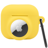 2v1 silikonski zaščitni ovitek za AirPods 3 / AirTag 1 / 2 - rumena