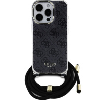 Guess 4G IML Printed Crossbody Case z vrvico za iPhone 16 Pro - siv