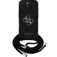 Guess 4G Metal Logo Crossbody Case z vrvico za iPhone 16 Pro - siv