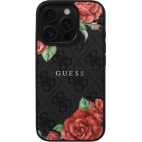 Guess Ovitek 4G Roses z vzorcem vrtnic in MagSafe za iPhone 16 Pro Max - siv
