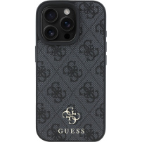 Guess 4G majhen kovinski ovitek z logotipom MagSafe za iPhone 16 Pro - siv