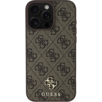Guess 4G majhen kovinski ovitek z logotipom MagSafe za iPhone 16 Pro Max - rjav