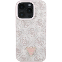 Guess 4G Strass Triangle Metal Logo Cover za iPhone 16 Pro Max - roza