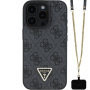 Guess 4G Strass Triangle Metal Logo etui s paščkom za iPhone 16 Pro - siv