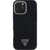 Guess Denim Triangle Logo ovitek z MagSafe za iPhone 16 Pro - črn