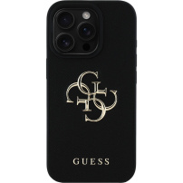 Guess Grained 4G Metal Logo Case za iPhone 15 Pro Max - črn
