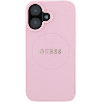 Guess Grained Classic Ovitek z logotipom MagSafe za iPhone 16 - roza