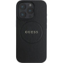 Guess Grained Classic Ovitek z logotipom MagSafe za iPhone 16 Pro Max - črn