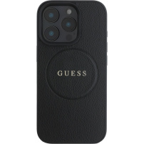Guess Grained Classic Ovitek z logotipom MagSafe za iPhone 16 Pro Max - črn