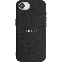 Guess Grained Classic Logo ovitek z MagSafe za iPhone 16e / 17e - črn