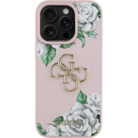 Guess Grained Roses 4G Metal Logo ovitek za iPhone 16 Pro - roza