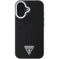 Guess Grained Triangle Logo Ovitek z MagSafe za iPhone 16 - črn