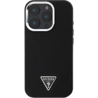 Guess Grained Triangle Logo Ovitek z MagSafe za iPhone 16 Pro - črn