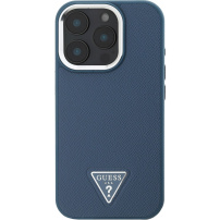 Guess Grained Triangle Logo Ovitek z MagSafe za iPhone 16 Pro Max - temno moder