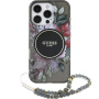 Guess IML Flowers Pearl Strap ovitek z zanko in MagSafe za iPhone 16 Pro Max - siv