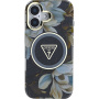 Guess Ovitek IML Glitter Magnolia and Triangle Logo z MagSafe za iPhone 16 - črn