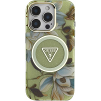 Guess Ovitek IML Glitter Magnolia and Triangle Logo z MagSafe za iPhone 16 Pro - zelen