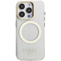 Guess IML Gold Outline ovitek s preklopnim stojalom in MagSafe za iPhone 15 Pro - prozoren