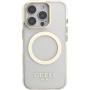 Guess IML Gold Outline ovitek z zložljivim stojalom in MagSafe za iPhone 16 Pro - prozoren