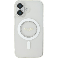 Guess IML Rhinestones Ring Cover z MagSafe za iPhone 16 - prozoren