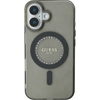 Guess IML Rhinestones Ring Cover z MagSafe za iPhone 16 - siv