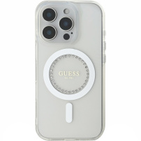 Guess Ovitek IML Rhinestones Ring z MagSafe za iPhone 16 Pro - prozoren