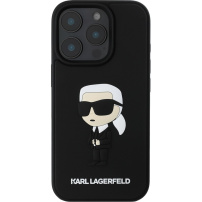 Karl Lagerfeld 3D Rubber Ikonik ovitek za iPhone 16 Pro - črn