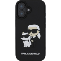 Karl Lagerfeld 3D Rubber Karl and Choupette ovitek za iPhone 16 - črn