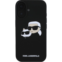 Karl Lagerfeld Silikonski ovitek Double Heads z MagSafe za iPhone 16 Plus - črn