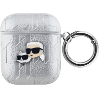 Karl Lagerfeld Embossed Karl and Choupette Heads etui za AirPods 1 / 2 - srebrn