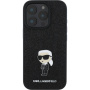 Karl Lagerfeld Ovitek z bleščicami Fixed Glitter Metal Ikonik za iPhone 16 Pro - črn