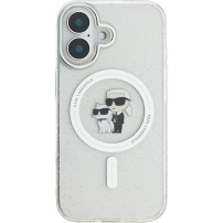Karl Lagerfeld IML Glitter Karl and Choupette Glitter Cover z MagSafe za iPhone 16 - srebrn
