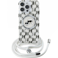 Karl Lagerfeld IML Monogram K&CH Heads Case z vrvico in MagSafe za iPhone 16 Pro - prozoren