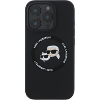 Karl Lagerfeld Silikonski ovitek K&CH Heads z MagSafe za iPhone 16 Pro - črn