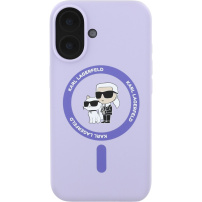 Karl Lagerfeld Silikonski ovitek Karl and Choupette z MagSafe za iPhone 16 - vijoličen