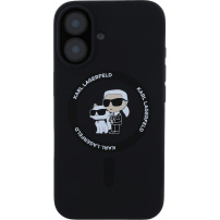 Karl Lagerfeld Silikonski ovitek Karl and Choupette z MagSafe za iPhone 16 Plus - črn