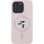Karl Lagerfeld Silikonski ovitek Karl and Choupette z MagSafe za iPhone 16 Pro - roza