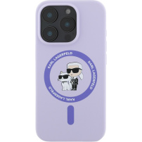 Karl Lagerfeld Silikonski ovitek Karl and Choupette z MagSafe za iPhone 16 Pro Max - vijoličen