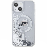 Karl Lagerfeld Liquid Glitter Karl and Choupette Heads Cover z MagSafe za iPhone 15 - srebrn