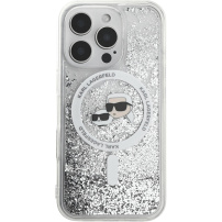 Karl Lagerfeld Liquid Glitter Karl and Choupette Heads Cover z MagSafe za iPhone 16 Pro Max - srebrn