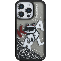 Karl Lagerfeld Liquid Glitter Scattered Choupette ovitek za iPhone 16 Pro Max - siv