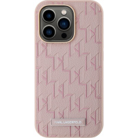 Karl Lagerfeld Monogram kovinski ovitek z logotipom MagSafe za iPhone 14 Pro Max - roza