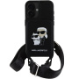 Karl Lagerfeld Ovitek Saffiano Crossbody Karl in Choupette z nastavljivim paščkom za iPhone 16 - črn