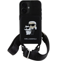 Karl Lagerfeld Ovitek Saffiano Crossbody Karl in Choupette z nastavljivim paščkom za iPhone 16 - črn