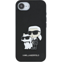 Karl Lagerfeld Saffiano Karl and Choupette ovitek za iPhone 16e / 17e - črn