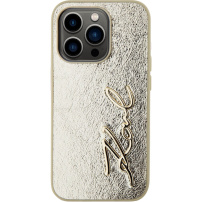 Karl Lagerfeld Metalik ovitek Wrinkled Signature Logo za iPhone 15 Pro - zlat