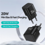 USAMS CC260 GaN mini hitri polnilni adapter s priključkom USB-C - 20W - črn